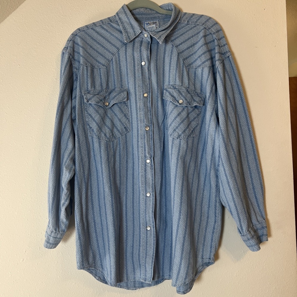 Vintage Short Circuit Blues Pearl Snap Western 100% Cotton Button Up Size M